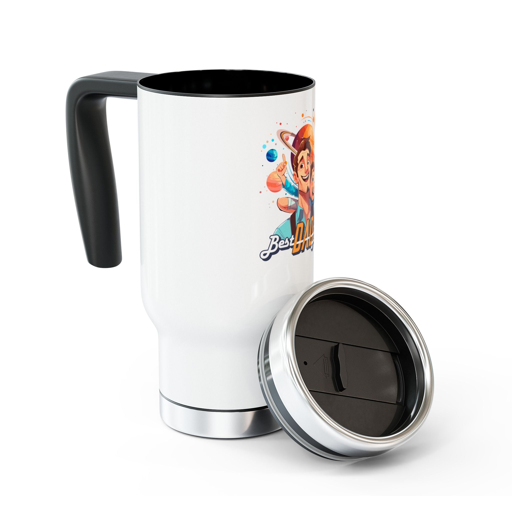 Best Dad Ever Stainless Steel Travel Mug, 14oz Coffee Tumbler with Handle for Dad, Unique Father's Day Gift, Camping, Travel, Dad Gifts