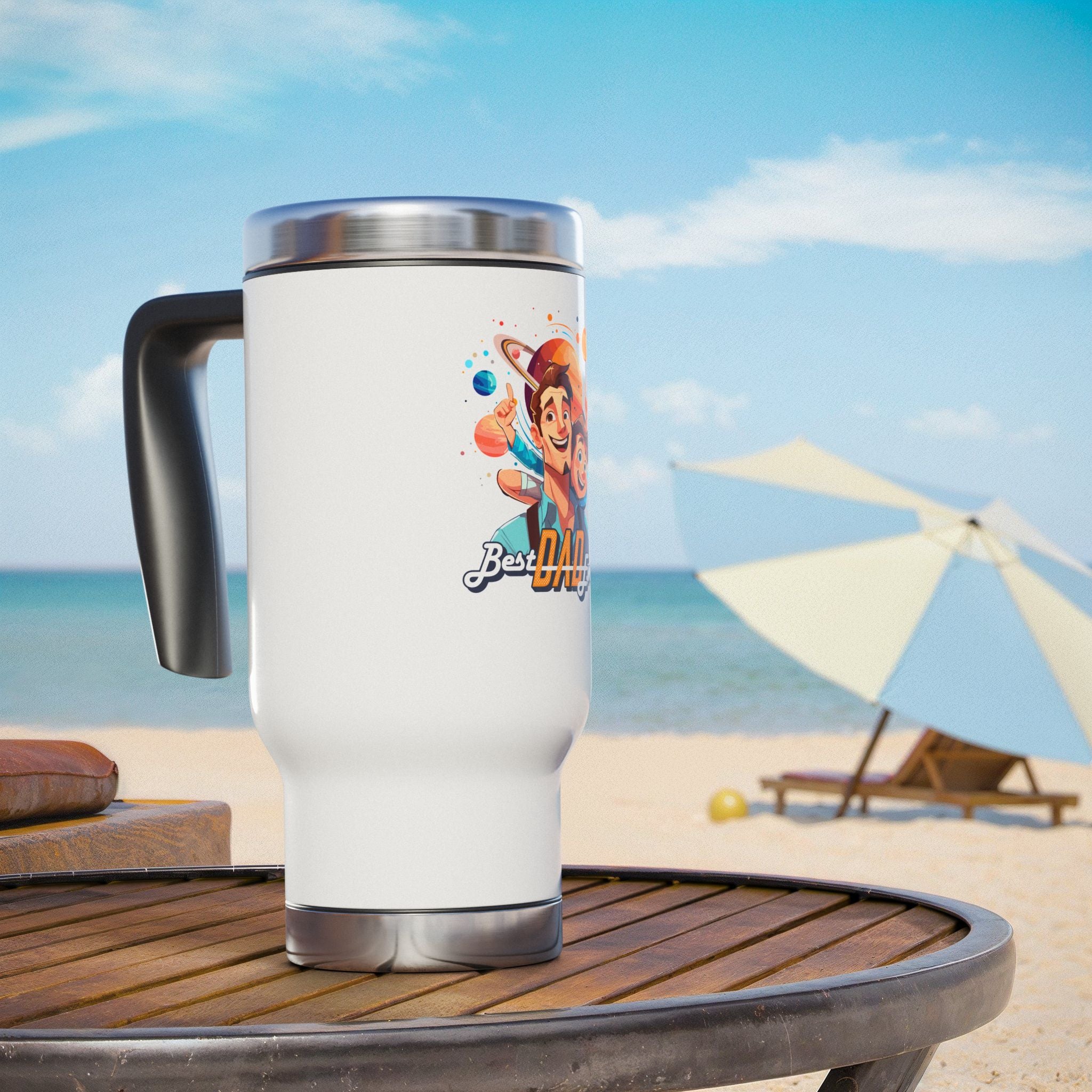 Best Dad Ever Stainless Steel Travel Mug, 14oz Coffee Tumbler with Handle for Dad, Unique Father's Day Gift, Camping, Travel, Dad Gifts