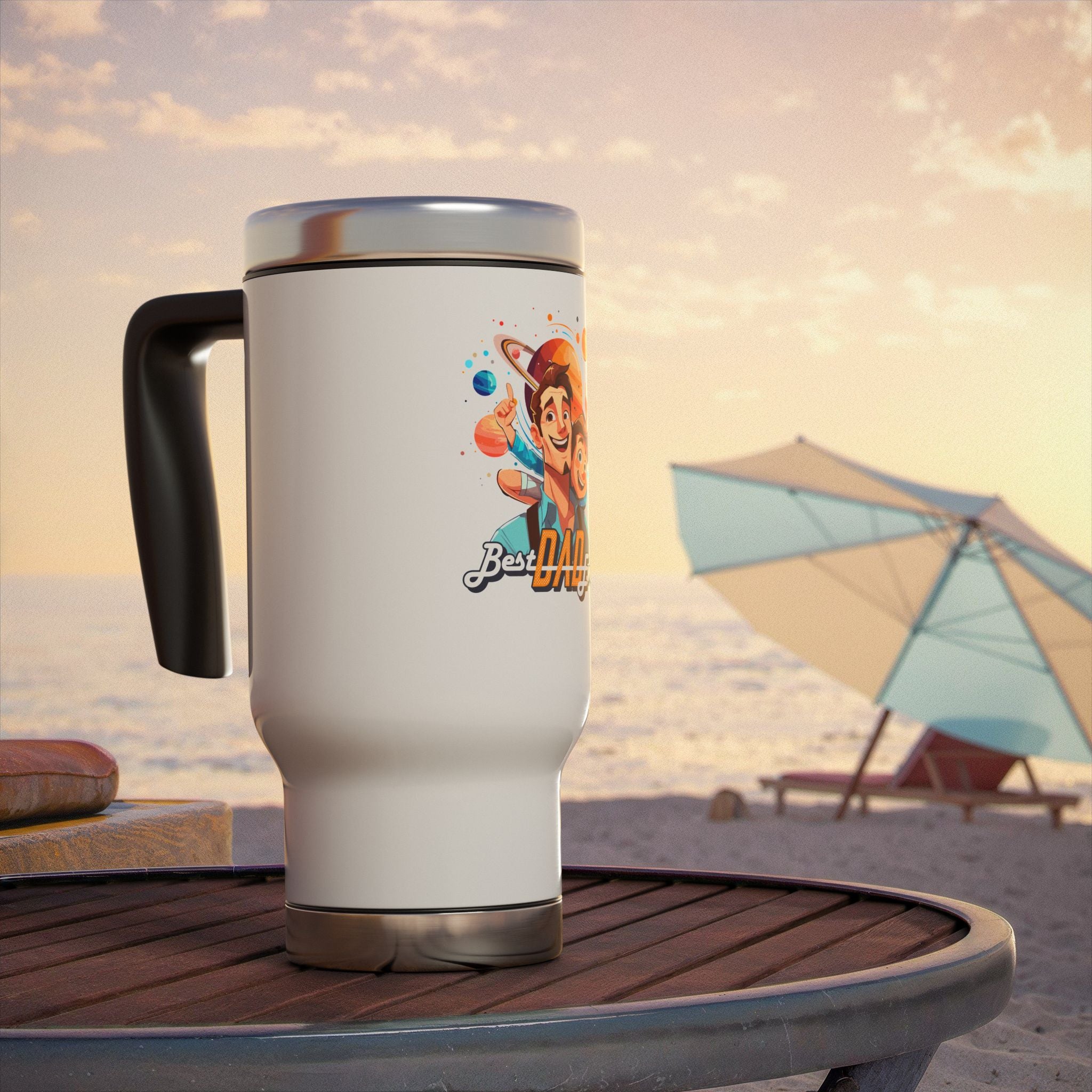 Best Dad Ever Stainless Steel Travel Mug, 14oz Coffee Tumbler with Handle for Dad, Unique Father's Day Gift, Camping, Travel, Dad Gifts