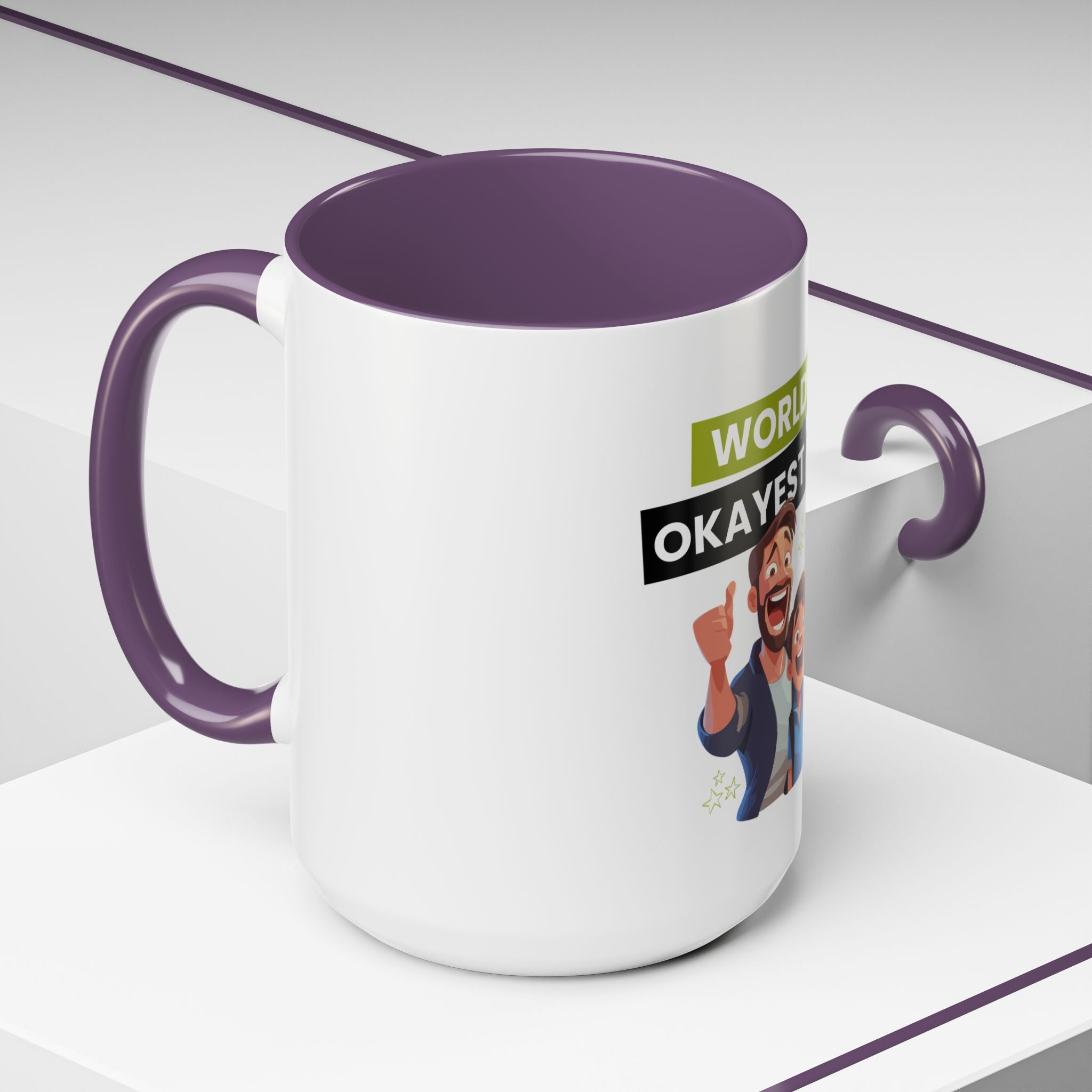 World's Okayest Dad Accent Coffee Mug, Funny Gift for Father's Day, Dad Coffee Cup, Family Gift, Dad's Birthday Mug