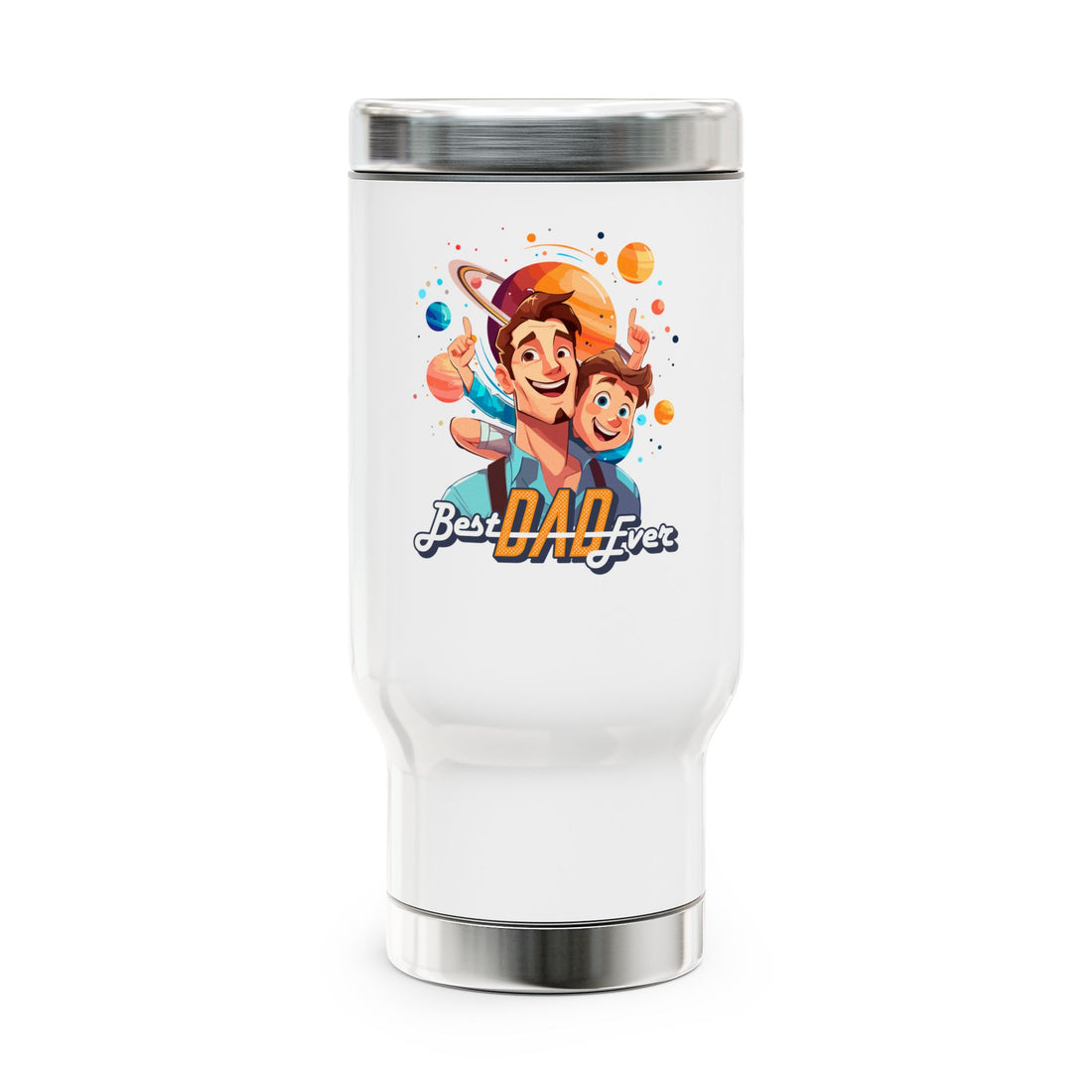 Best Dad Ever Stainless Steel Travel Mug, 14oz Coffee Tumbler with Handle for Dad, Unique Father's Day Gift, Camping, Travel, Dad Gifts