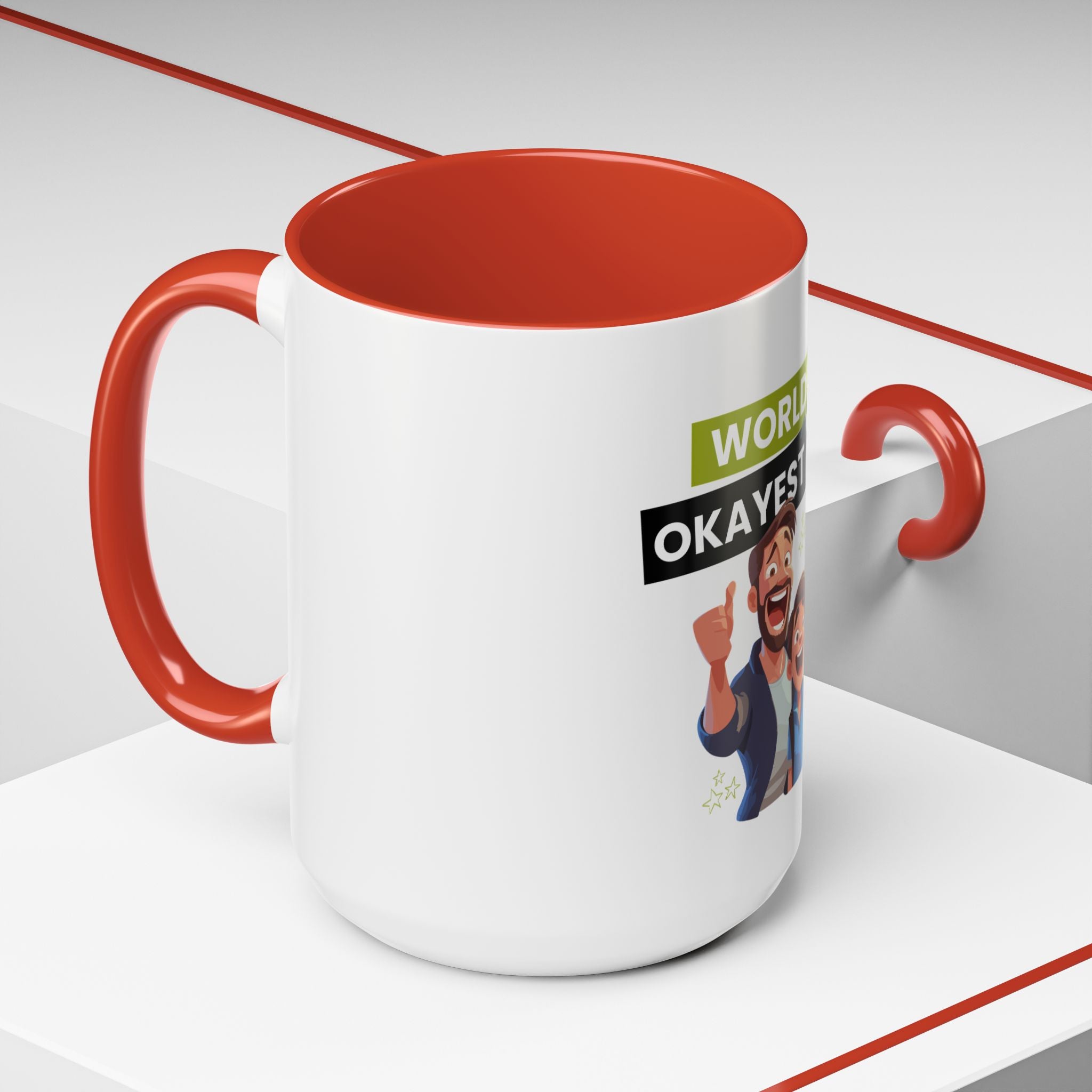 World's Okayest Dad Accent Coffee Mug, Funny Gift for Father's Day, Dad Coffee Cup, Family Gift, Dad's Birthday Mug